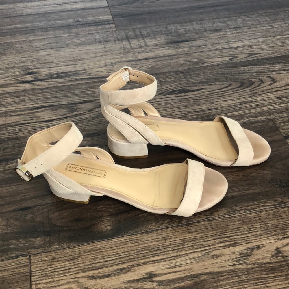 Antonio Melani Tan Suede Ankle Strap Sandals